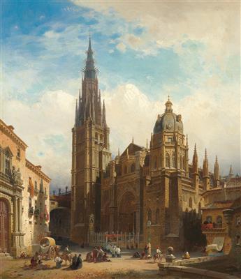 View of Toledo Cathedral with Corpus Christi Procession by 
																	Friedrich Eibner